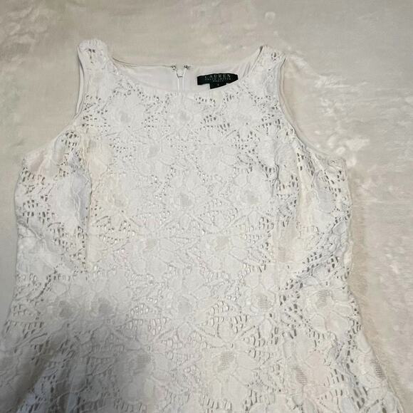 Ralph Lauren Spring Floral Crochet Dress Size 2 White Below Knee Midi Easter Pur - Picture 2 of 9